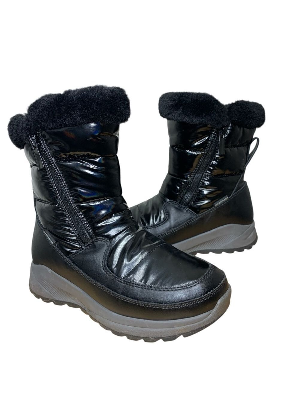 Royal Canadian Snow Boots Waterproof Black Puffy Sz 2 Fur Lined Zips Winter -30C